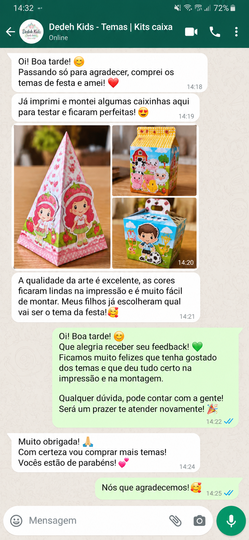 Conversa de cliente elogiando os moldes recebidos